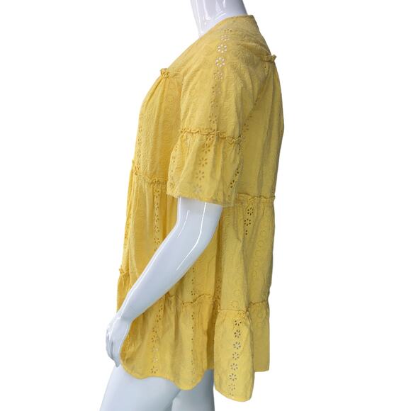 Prose & Poetry Womens Size L Mini Dress Sunflower Yellow Eyelet Cotton Lined - Picture 6 of 15